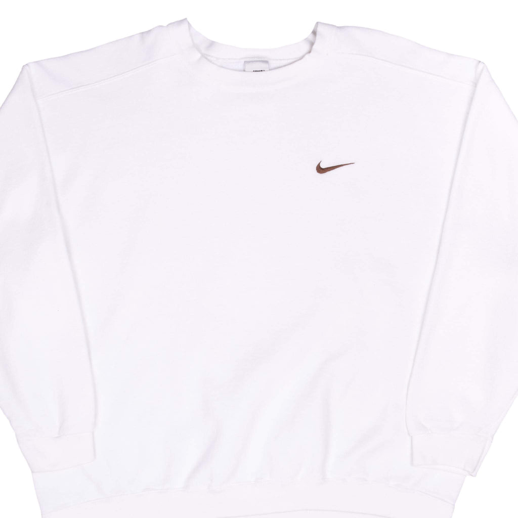 Vintage Nike Classic Swoosh White Sweatshirt 1990S XL Made In Usa