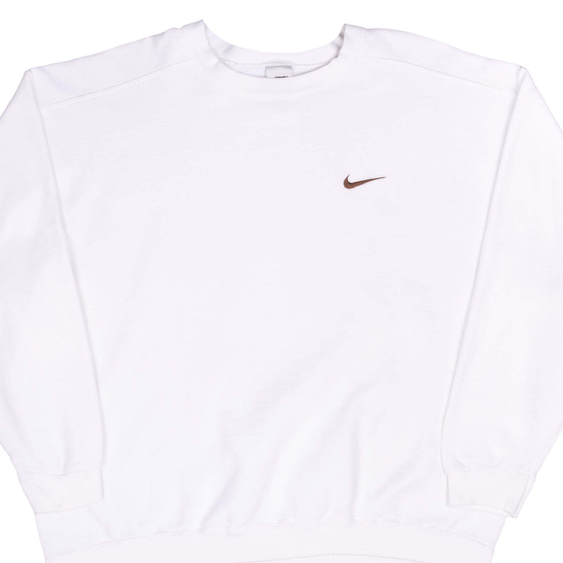 Vintage Nike Classic Swoosh White Sweatshirt 1990S XL Made In Usa