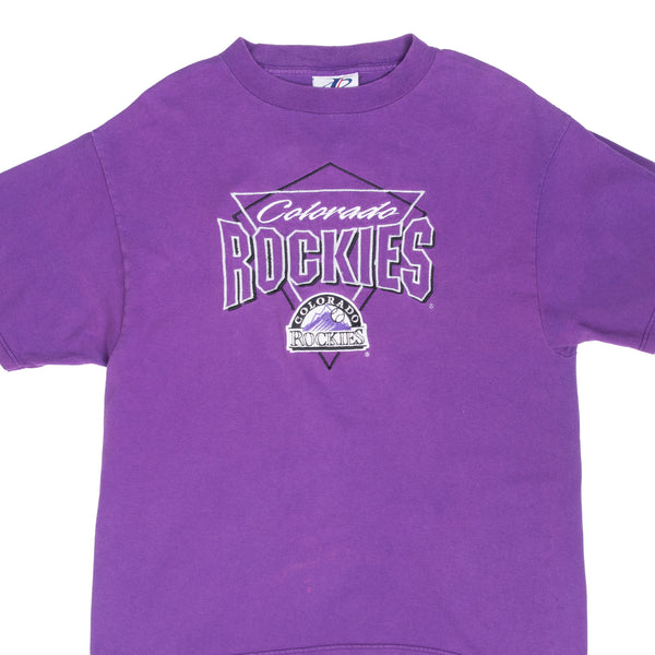 Vintage Mlb Colorado Rockies Embroidered Purple Tee Shirt 1990S Size Medium