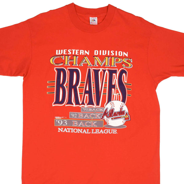 Vintage MLB Atlanta Braves Western Division Champions 1993 Tee Shirt Size Large Made In USA With Single Stitch Sleeves