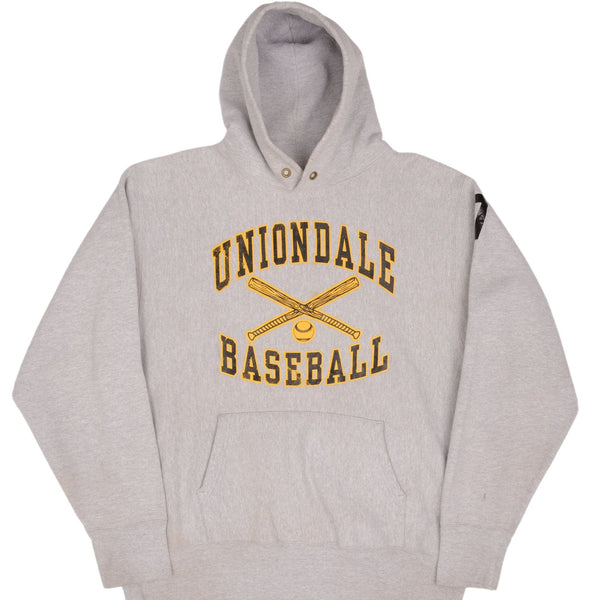 Vintage Reverse Weave Uniondale BaseBall #7 Camber Gray Sweatshirt Hoodie 1990S XL Made In Usa