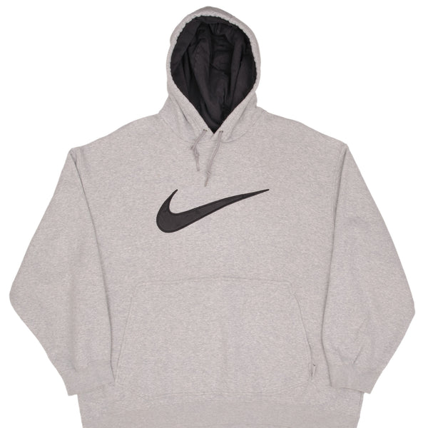 Vintage Grey Nike Big Swoosh Hoodie Sweatshirt 2000S Size XL