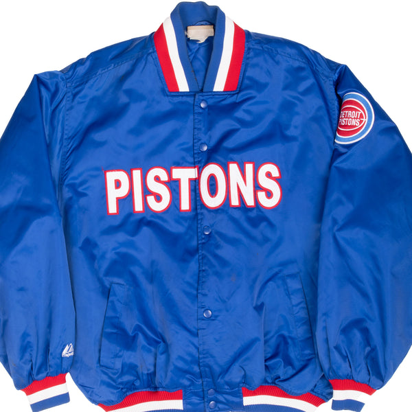 Vintage Nba Detroit Pistons Varsity Satin Bomber Jacket Size XL Made In Usa