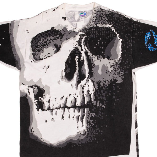 vintage liquid blue all over print skull pinkerton tee shirt 1992 xl