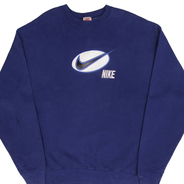 Vintage Nike Big Swoosh Navy Blue Sweatshirt Early 1990S Size XL Made In USA