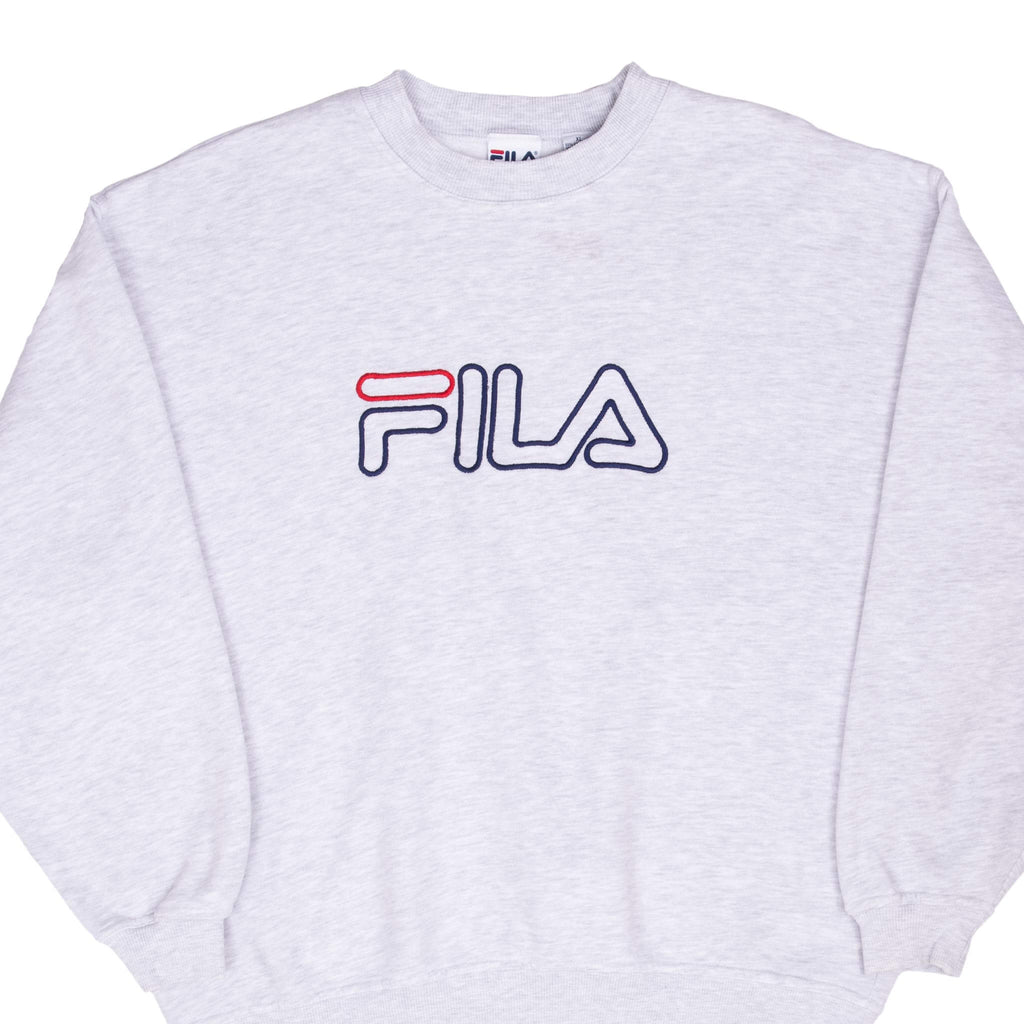 VINTAGE FILA EMBROIDERED GREY SWEATSHIRT 1990S XL