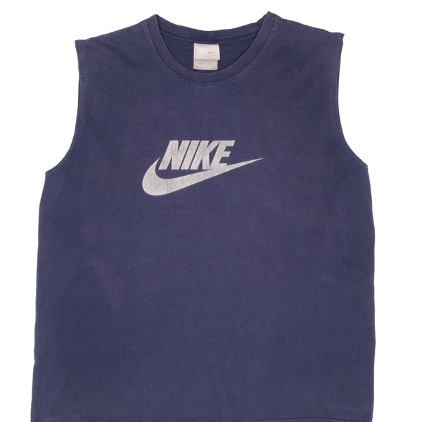 Vintage Nike Spellout Swoosh Navy Blue Tank Top Tee Shirt 2000S Size Large