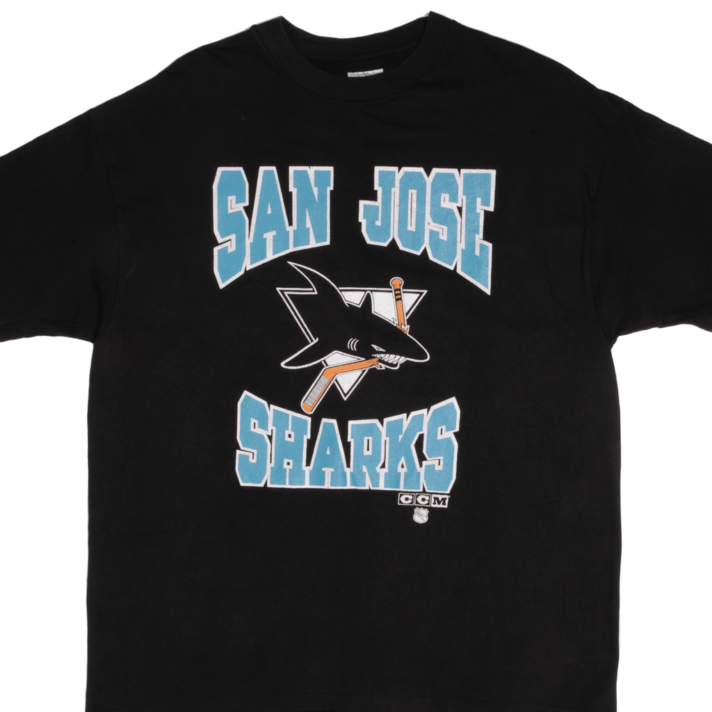 CAMISETA ANTIGUA DE LA NHL SAN JOSÉ SHARKS DE LA DÉCADA DE 1990, TALLA XL, FABRICADA EN EE. UU.