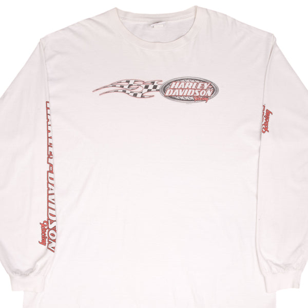 Vintage Harley Davidson Racing Long Sleeves White Tee Shirt 2002 Size 2XL Made In USA