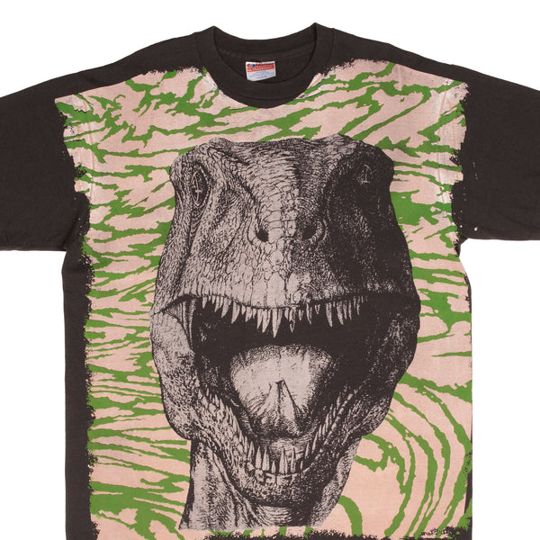 Bootleg Jurassic Park T-Rex Mosquitohead All Over Print Tee Shirt Size Large Made In Usa