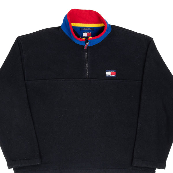 Vintage Tommy Hilfiger Black Quarter Zip Fleece Jacket 1990S Size XL