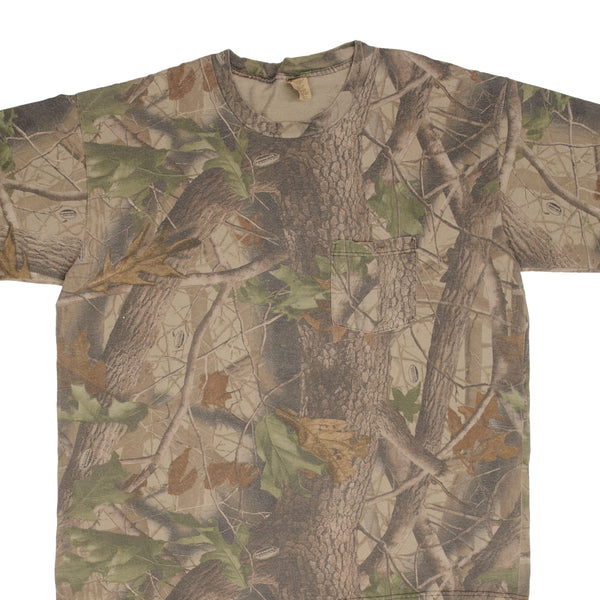 Vintage Hunting Realtree Hardwoods Camo Pocket Tee Shirt 1990S Size XL