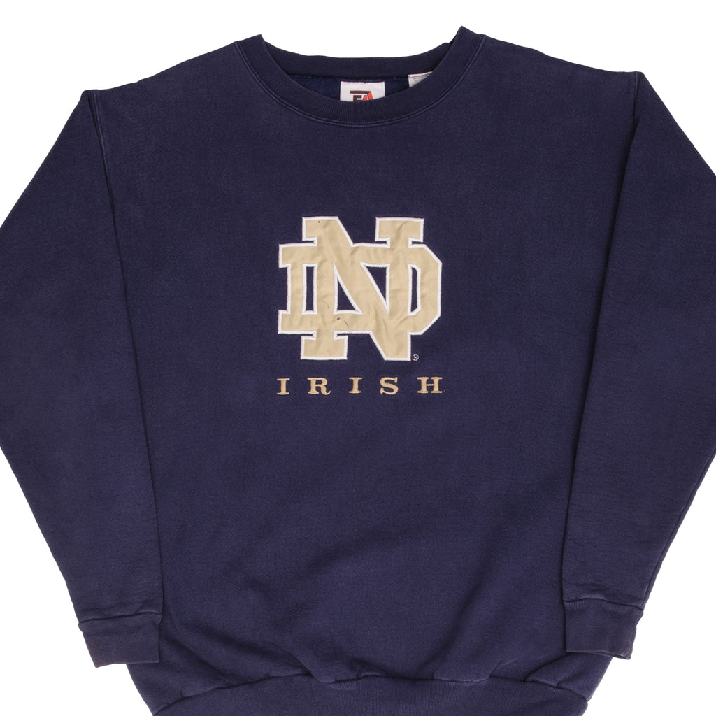 Vintage Ncaa Notre Dame University Irish Blue Sweatshirt 1990S Size XL