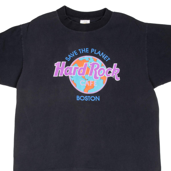 Vintage Hard Rock Cafe Boston Save The Planet Tee Shirt 1990S Size Large Made In USA With Single Stitch Sleeves