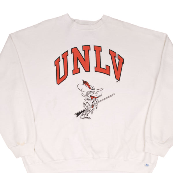 Vintage NCAA Unlv Las Vegas Running Rebels White Sweatshirt 1990S Size 2XL Made In USA