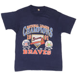 Vintage Mlb Atlanta Braves National League Champions 1991 Tee Shirt Medium Made In Usa With Single Stitch Sleeves