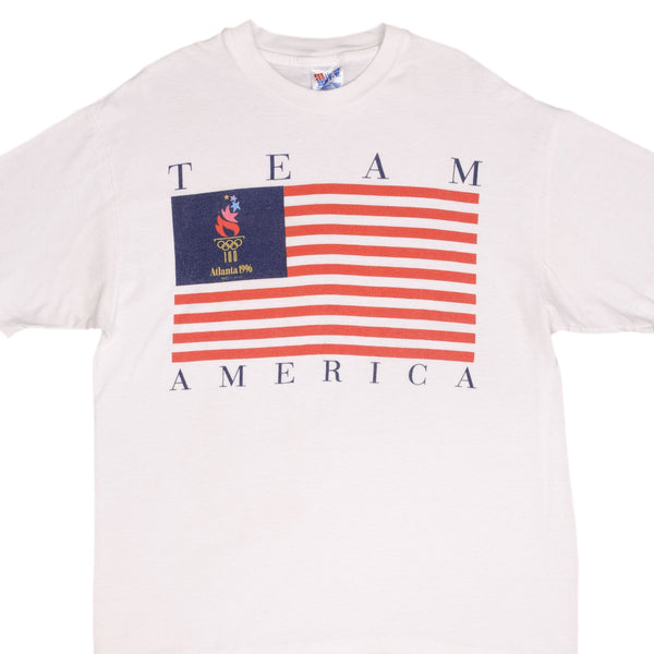 Vintage Atlanta Centennial Olympic Games 1996 Team America Team USA Tee Shirt Size Large Made In USA With Single Stitch Sleeves