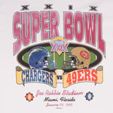 Vintage NFL San Diego Chargers Vs San Francisco 49ers Super Bowl XXIX 1995 1994 Tee Shirt Size XL Made In USA With Single Stitch Sleeves