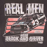 Vintage Nascar Dale Earnhardt Real Men Wear Black and Silver 1990 Tee Shirt Size Large Made In Usa With Single Stitch Sleeves