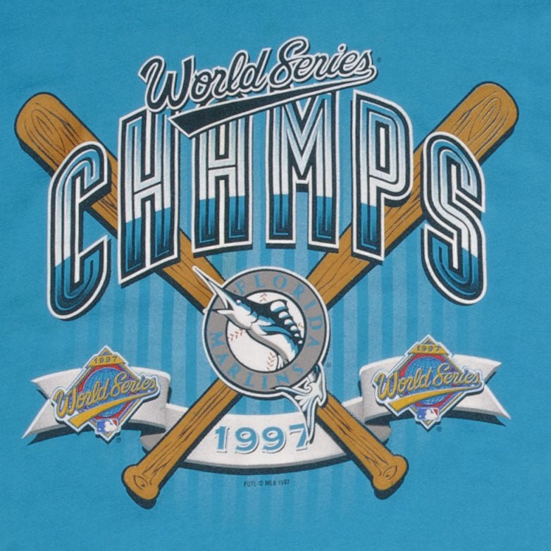 Vintage Mlb Florida Marlins World Champions 1997 Tee Shirt Size Medium Made In Usa With Single Stitch Sleeves