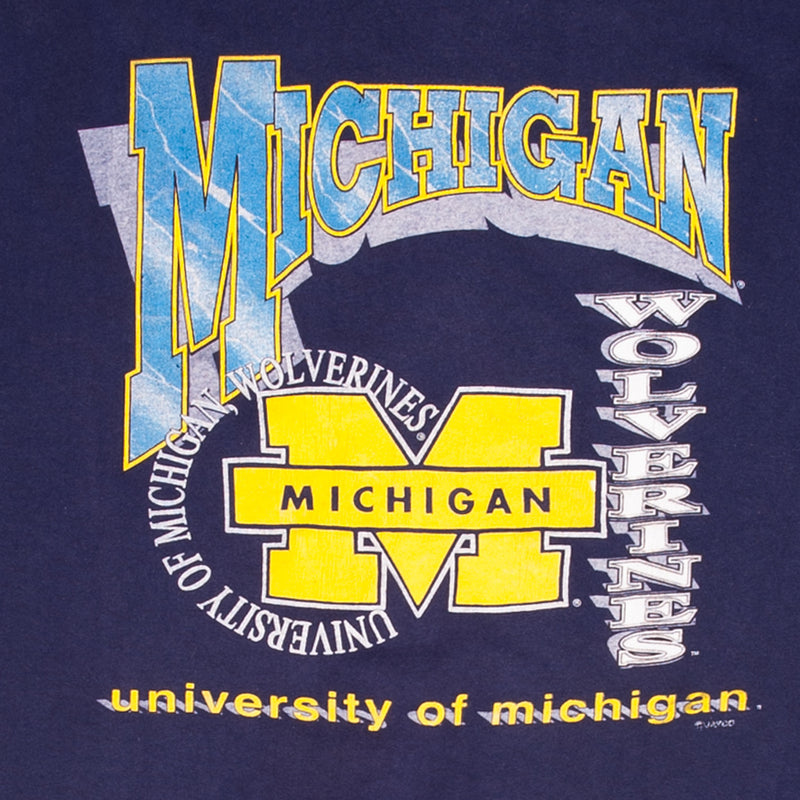 Vintage NCAA University Of Michigan Wolverines Tee Shirt 1990S Size XL Made In USA With Single Stitch Sleeves