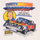 Vintage Gabby Garrison Stock Car Racing 1986 Ivory Tee Shirt Size Large Made In USA With Single Stitch Sleeves