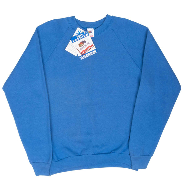 Vintage Fruit Of The Loom Blank Blue Crewneck Sweatshirt 1990 Large Deadstock Made In USA