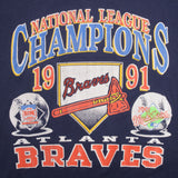 Vintage Mlb Atlanta Braves National League Champions 1991 Tee Shirt Medium Made In Usa With Single Stitch Sleeves