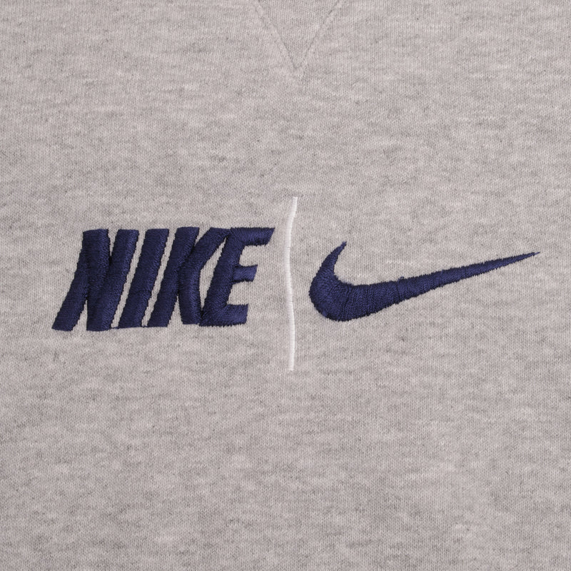 Vintage Nike Spellout Swoosh Grey Crewneck Sweatshirt 1990S Size Large