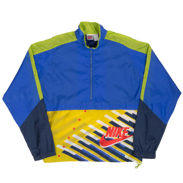 Vintage Nike Swoosh Blue And Yellow Pullover Windbreaker Jacket 1980S Size Medium