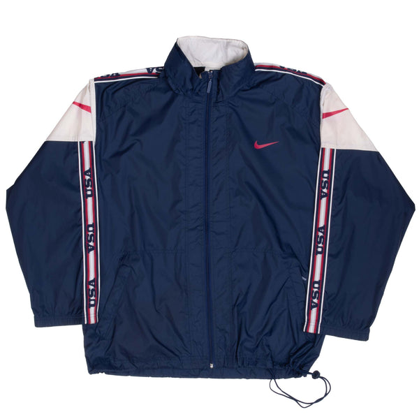 Vintage Nike Team Usa Classic Swoosh Blue Windbreaker Jacket 1990S Size Medium