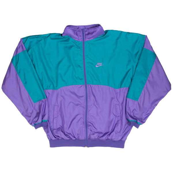 Vintage Nike Swoosh Purple And Cyan Windbreaker Jacket Late 1980S Size XL