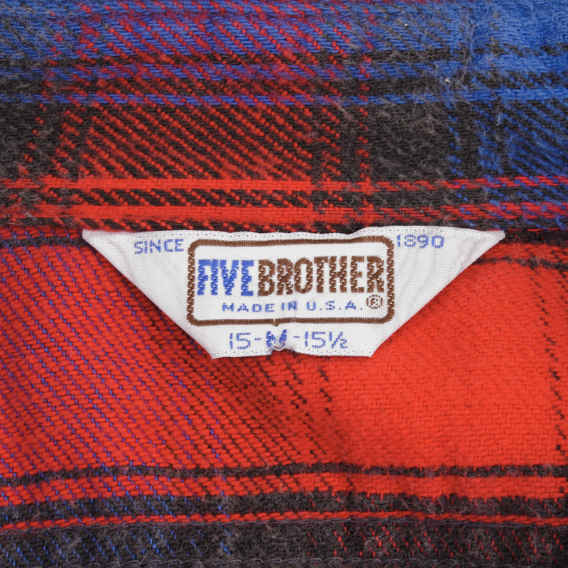 Vintage Five Brother Plaid Flannel Shirt 1990S Size Medium Made In USA