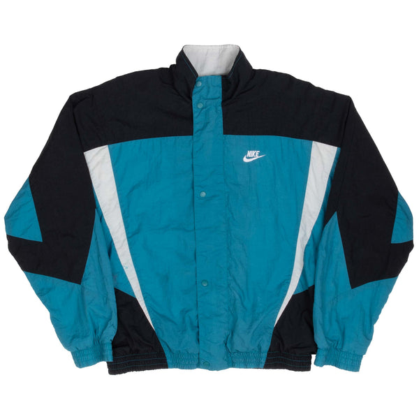 Vintage Nike Classic Swoosh Black and Cyan Windbreaker Jacket 1980S Size Large