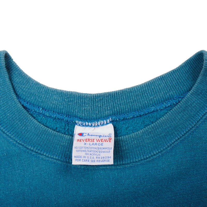 Vintage Blue Champion Small Logo Sweater 90S Size L. Made In USA.