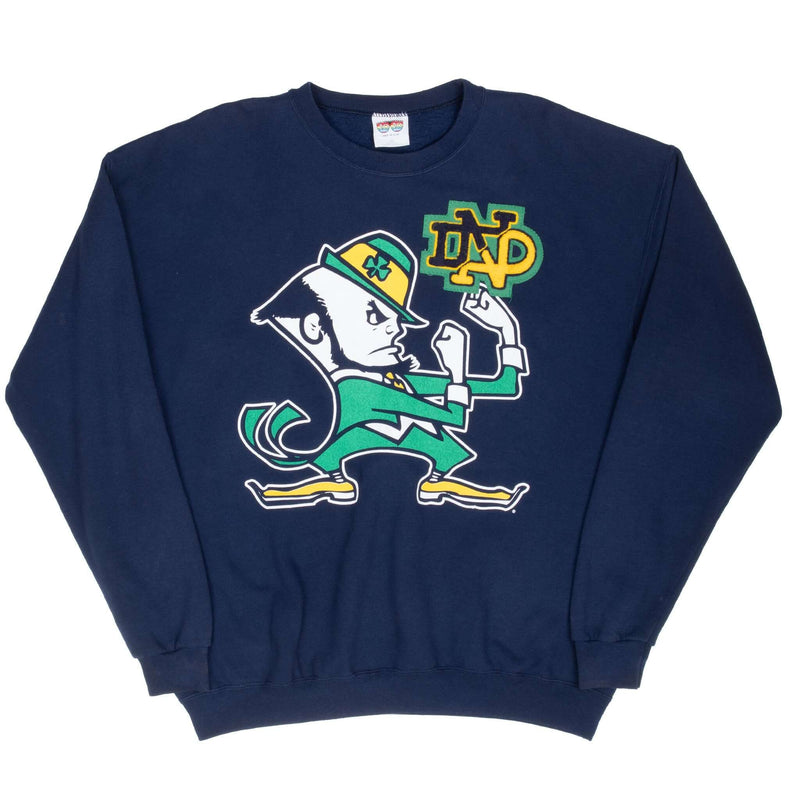 Vintage Ncaa Notre Dame University Fighting Irish Blue Sweatshirt 1990S Size XL Made In USA