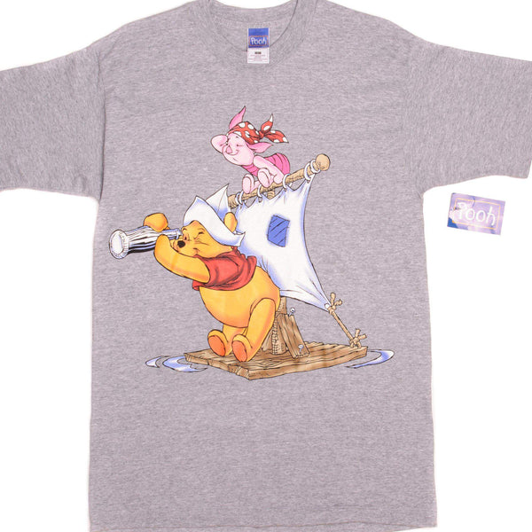 Vintage Disney Winnie The Pooh Grey Tee Shirt 1990s Size Large Made In USA with single stitch sleeves, Deadstock with original Tag.