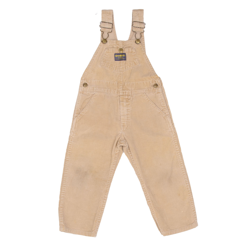 Vintage Osh Kosh B'osh Corduroy Vestbak Beige Overall Size 4T Kids 1980s Talon Zipper Made In USA