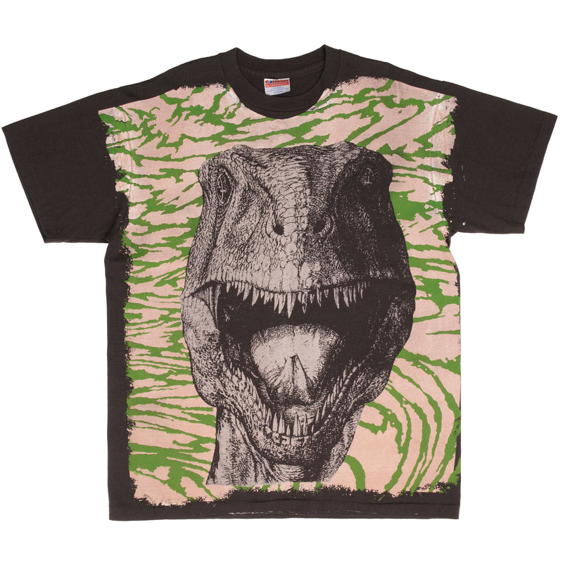 Bootleg Jurassic Park T-Rex Mosquitohead All Over Print Tee Shirt Size Large Made In Usa With Single Stitch Sleeves