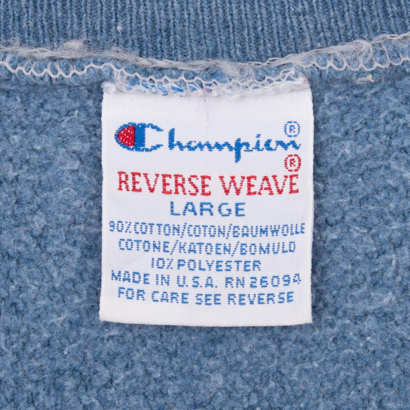 Vintage Champion Reverse Weave Spellout Blue Sweatshirt 1990S Size Large Made In Usa