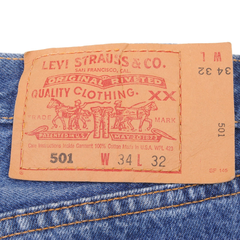 Beautiful Indigo Levis 501 Jeans 1990s Made in USA with Medium Wash   Size on tag 34X32  Back Button #511M