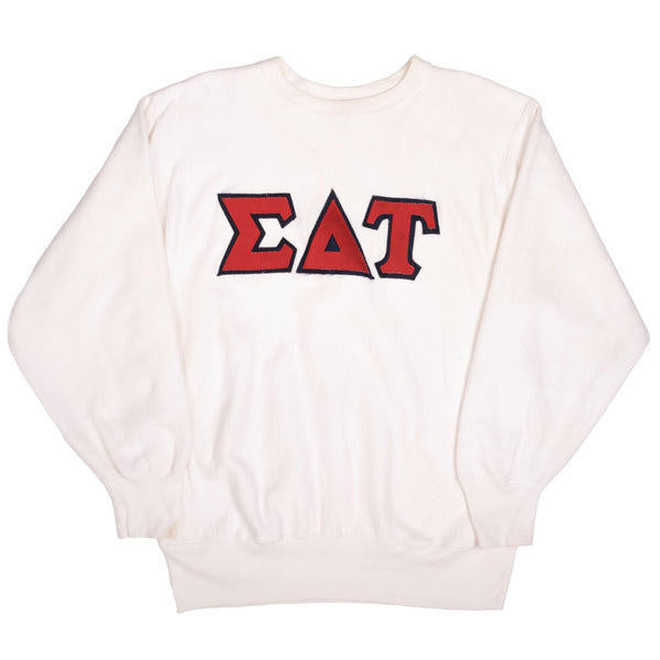 Vintage White Champion Reverse Weave Sigma Delta Tau Sweatshirt 1990S Size XL Made In USA