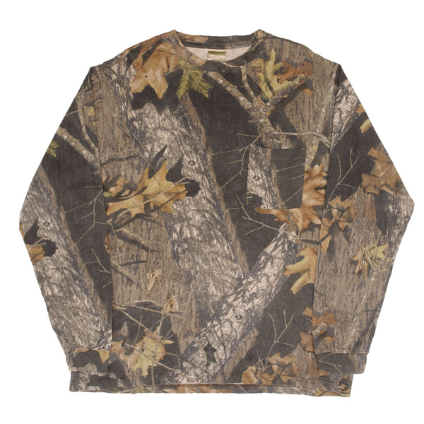 Vintage Hunting Mossy Oak Break Up Camo Long Sleeve Pocket Tee Shirt Size XL