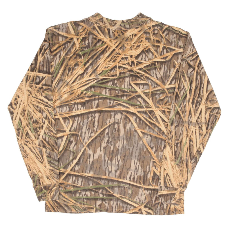 Vintage Hunting Mossy Oak Shadow Grass Camo Long Sleeve Pocket Tee Shirt Size Medium 1990S