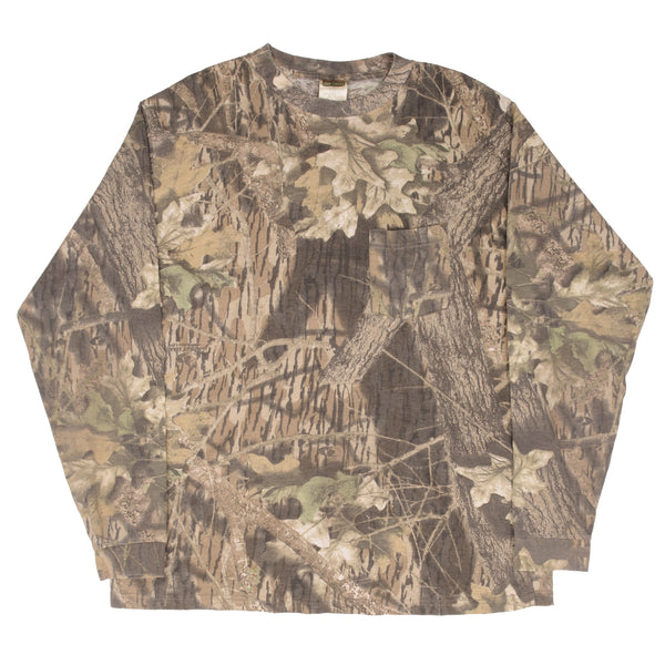 VINTAGE HUNTING MOSSY OAK CAMO LONG SLEEVE POCKET TEE SHIRT SIZE XL