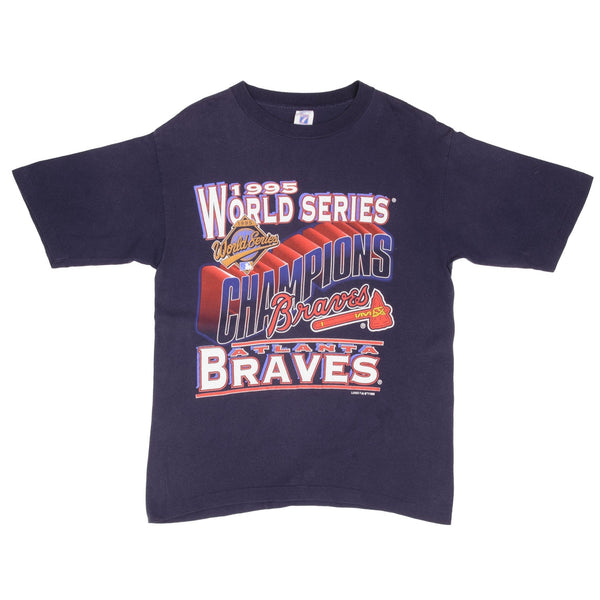 Vintage MLB Atlanta Braves World Champions 1995 Tee Shirt Size Medium Made In USA With Single Stitch Sleeves