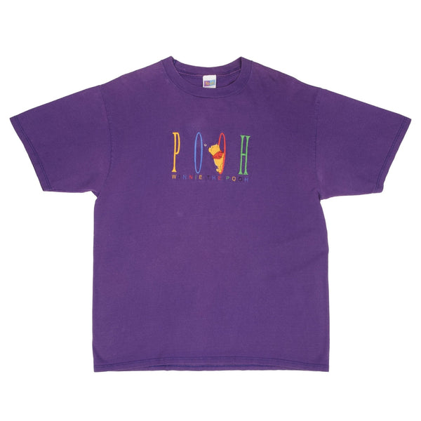 Vintage Disney Winnie The Pooh Embroidered Purple Tee Shirt Size XL Made In USA