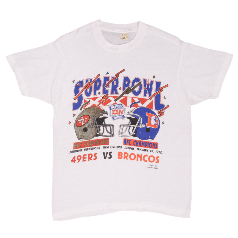 Vintage NFL San Francisco 49ers VS Denver Broncos Super Bowl XXIV 1990 Tee Shirt Size Medium Made In USA With Single Stitch Sleeves