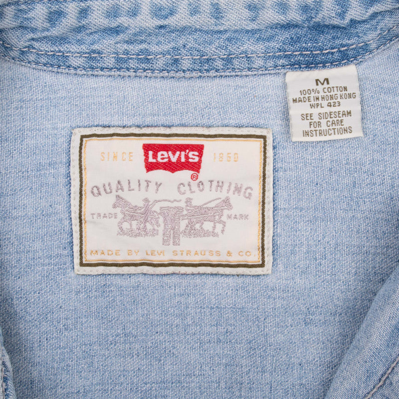 Vintage Levis Blue Red Tab Pocket Denim Shirt 1990S Size Medium