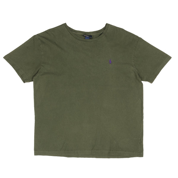 Vintage Polo Ralph Lauren Classic Green Tee Shirt 1990S Size 2XL With Single Stitch Sleeves